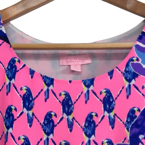 Lilly Pulitzer Jackie Pink Sunset Pecking Order Silk Shift Dress Women’s Small - Picture 8 of 12